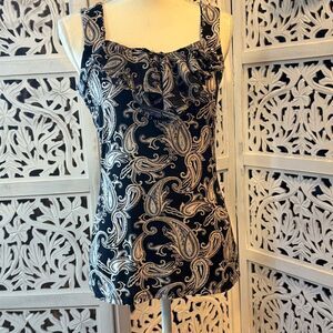 White House Black Market Fitted Ruched Black and Gray and Blue Blouse Sz S